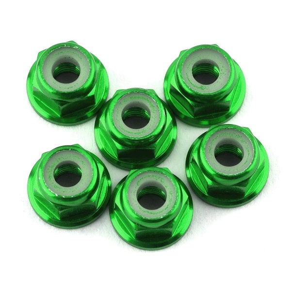 175RC Lightweight Aluminum M3 Flanged Lock Nuts, Green (6)