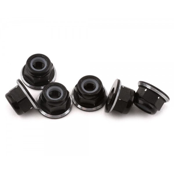 1UP Racing 4mm Aluminum Flanged Locknuts (Black/Silver) (6)