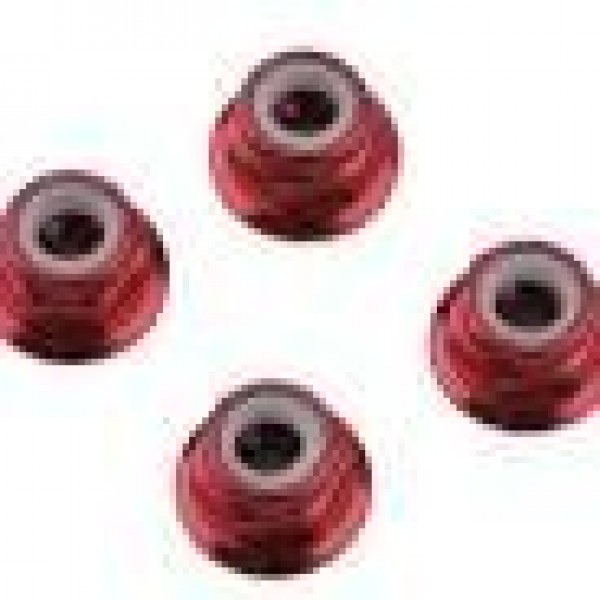 1UP Racing 4mm Serrated Aluminum Locknuts (Red) (4)