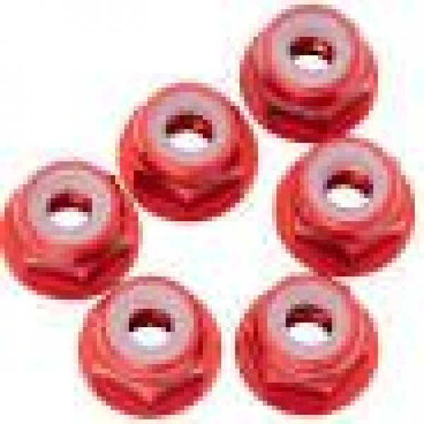 1UP Racing 3mm Aluminum Flanged Locknuts (Red) (6)