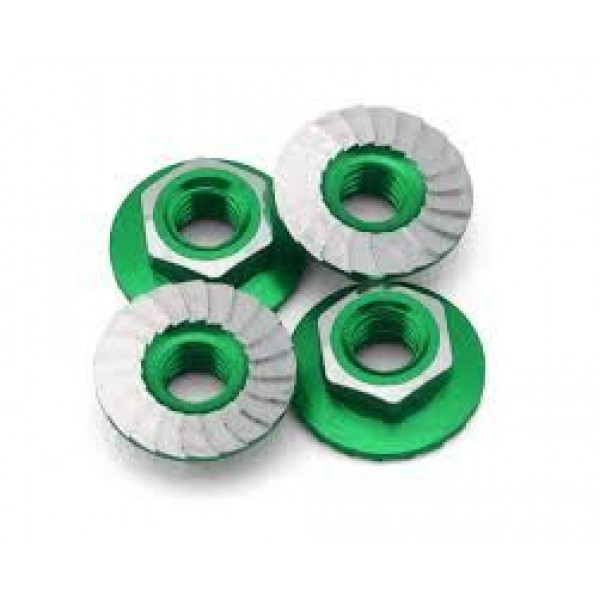 1UP Racing 4mm "Lockdown" Serrated Aluminum Wheel Nuts (Green) (4)
