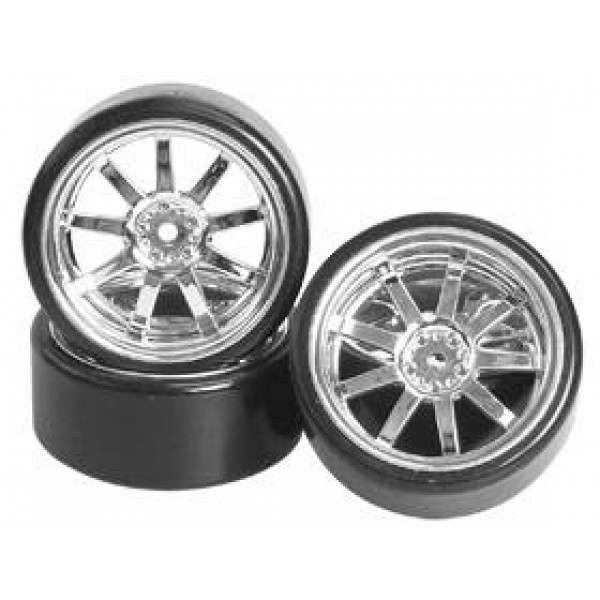 3Racing 1/10 On Road Car 9 Spoke Drifting Wheels & Tires, 5mm Offset (4)