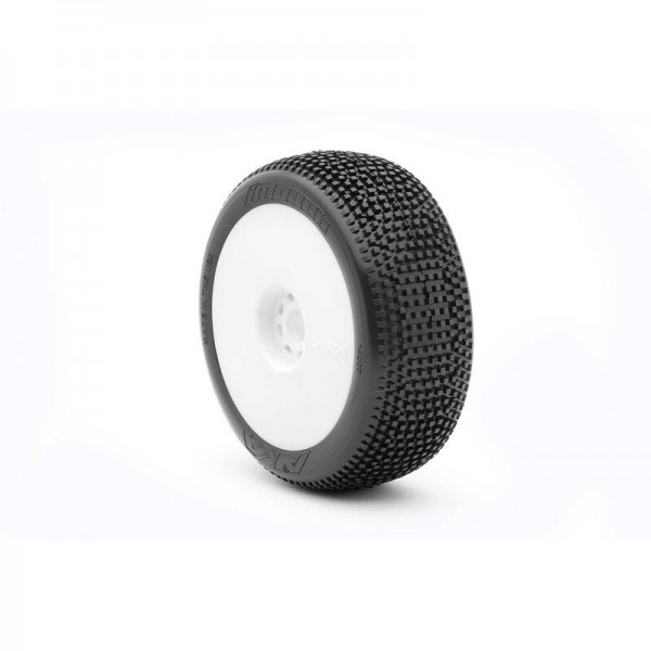 AKA Racing 1/8 Impact Super Soft Mounted Tires on White EVO Wheels (Buggies) (2)
