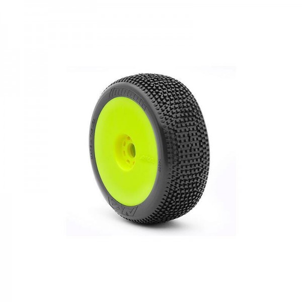 AKA Racing 1/8 Impact Super Soft Long Wear Pre-Mounted Tires, Yellow EVO Wheels (2): Buggy