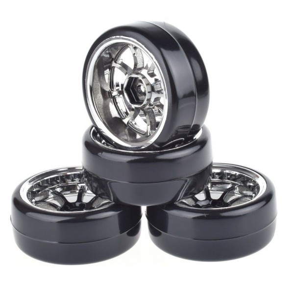 Apex RC 1/10 On-road Chrome 5 Split-Spoke Mounted Rubber Tires (4)