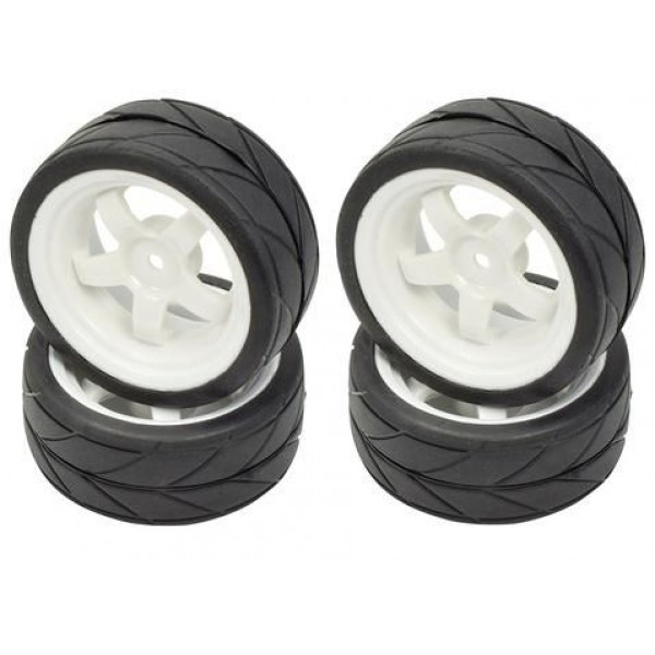 Apex RC Products 1/10 On-road White 5 Spoke Wheels & V Tread Rubber Tire Set