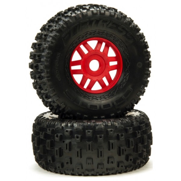 Arrma Red Wheels with pre-Glued Dboots Fortress Tires (2)