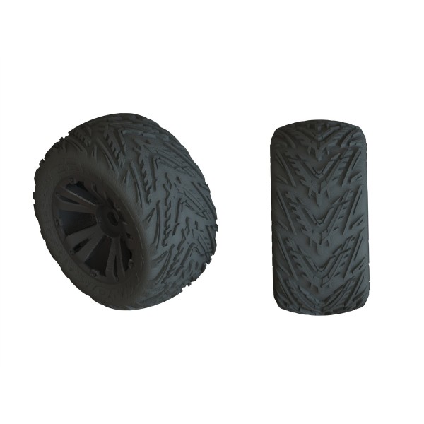 Arrma dBoots Minokawa LP 3.8" tires, Mounted on Black Wheels (2)