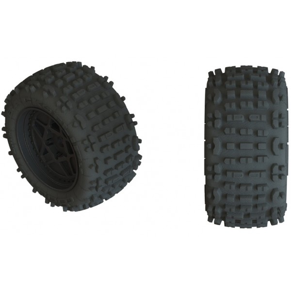 Arrma Backflip LP 4S Tires mounted on 3.8" Black Wheels (2)