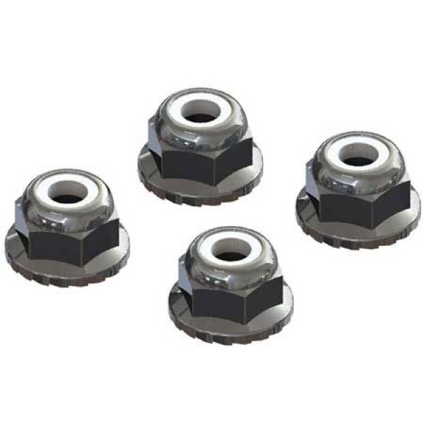 Arrma Flanged Nyloc Locknuts, 4mm, Silver (4)