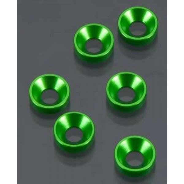 Axial Cone Washers, 3x7x2mm, Green (6)