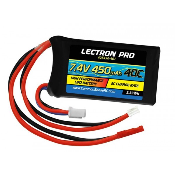 Common Sense RC Lectron Pro 7.4V 450mAh 40C Lipo Battery with JST Connector