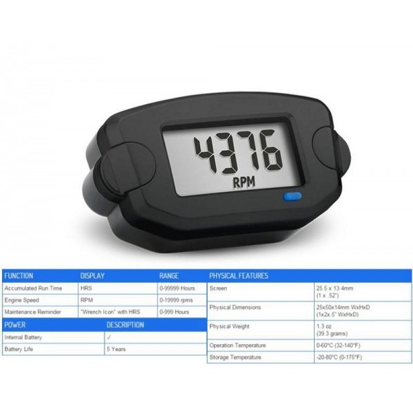Dave's Discount Motors Tachometer Trail Tech TTO Surface Mount - Tach/Hour (20,000 RPM)