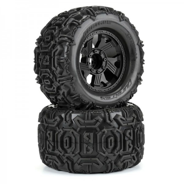 Duratrax Warthog 3.8"" All Terrain Tires Mounted on Ripper Black 8x32 Removable Hex Wheels (2) for 17mm MT Front or Rear