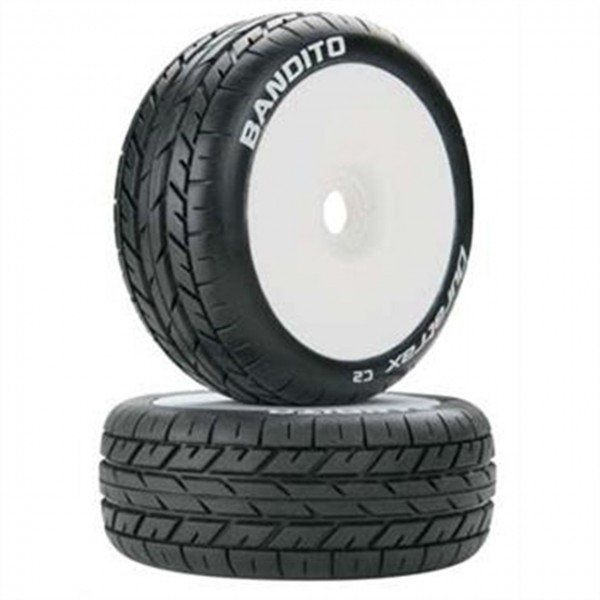 Duratrax Bandito 1/8 scale C2 Mounted Buggy Tires with White Wheels (2)