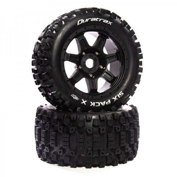 Duratrax Six Pack X Belted Mounted 24mm Wheels, Black (Kraton 8S) (2)