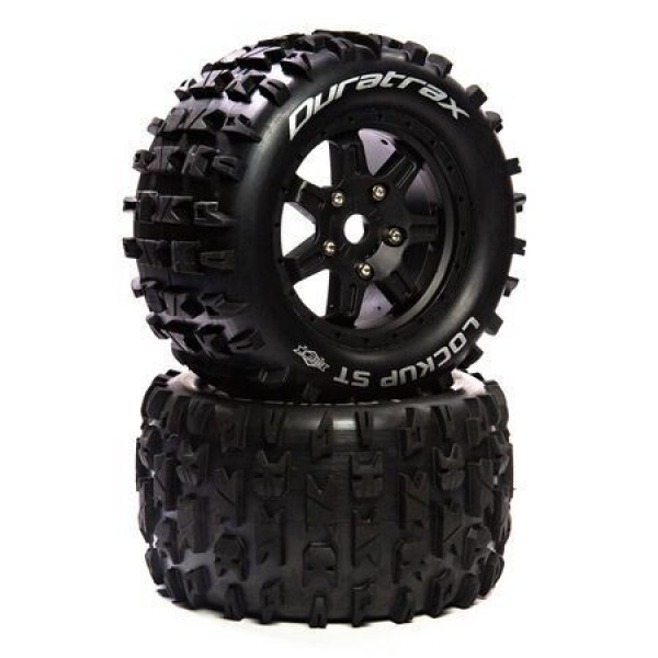 Duratrax Front/Rear Lockup ST Belt 3.8" Mounted Tires, 0 Offset 17mm, Black (2)