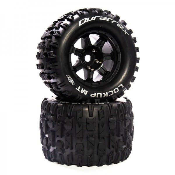 Duratrax Front/Rear Lockup MT Belt 3.8" Mounted Tires .5 Offset 17mm, Black (2)