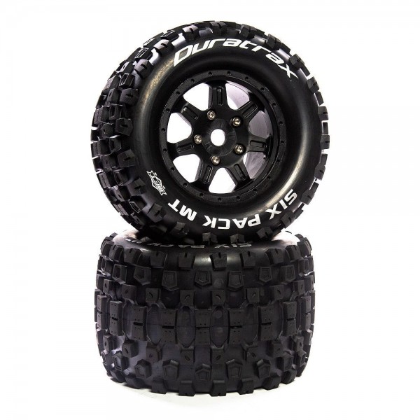 Duratrax Six Pack MT Belt 3.8" Mounted Front/Rear Tires 0 Offset 17mm, Black (2)