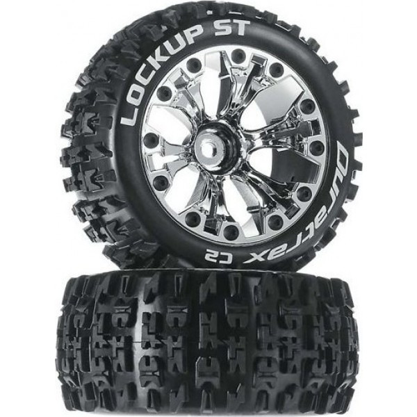 Duratrax 2.8" Lockup Monster Truck tires mounted on chrome wheels. (2)