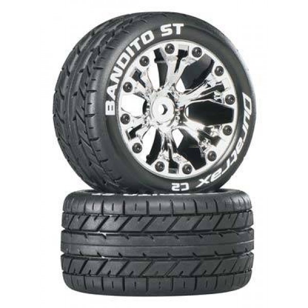 DuraTrax Bandito ST 2.8" Mounted 2WD Rear Truck C2 Tires Chrome (2)