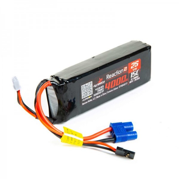 Dynamite 7.4V 4000mAh 2S 15C Reaction 2.0 LiPo Receiver Battery, Universal Receiver, EC3 Connector