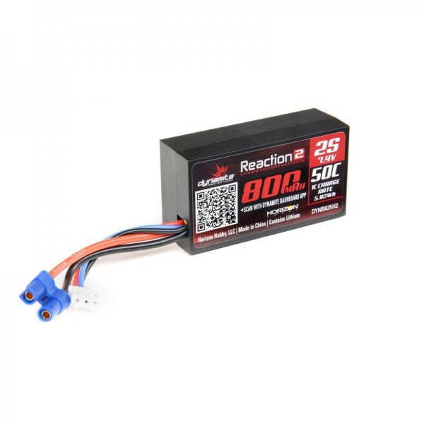 Dynamite 7.4V 800mAh 2S 50C Hardcase Lipo Battery with EC2 Connector