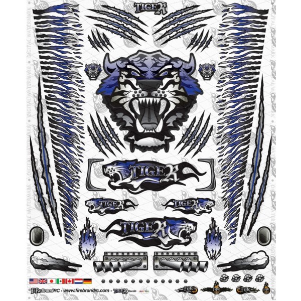Firebrand RC Tiger Vinyl Decal Sheet, 8.5X11", Blue (1/10 Scale)