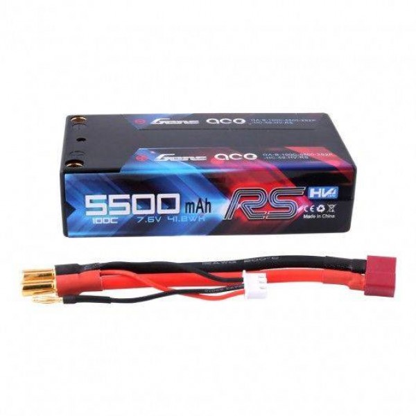 5500mAh 7.6V 100C 2S2P HardCase HV Shorty Lipo Battery with 5.0mm bullet to Deans