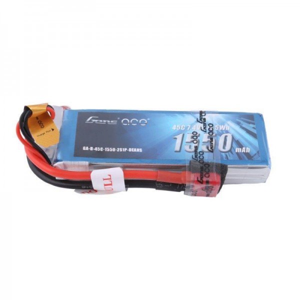 Gens Ace 1550mAh 7.4V 45C 2S1P Lipo Battery with Deans Plug