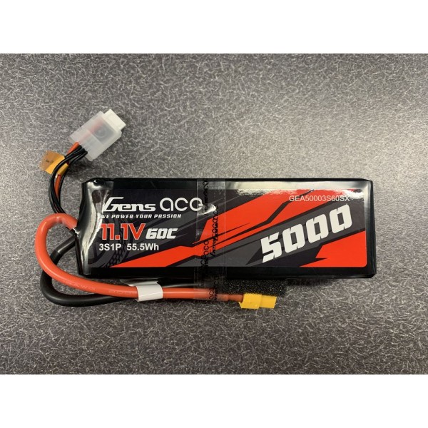 Gens Ace 5000mAh 11.1V 60C 3S1P Short-Size Lipo Battery Pack With XT60 Plug