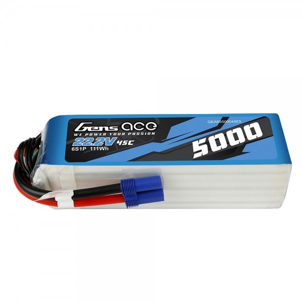 Gens Ace 5000mAh 6S1P 45C 22.2V LiPo Battery Pack With EC5 Plug