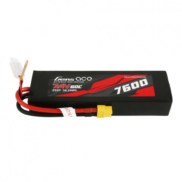 Gens Ace 7600mAh 7.4V 60C 2S2P Lipo Battery Pack With XT60 Plug