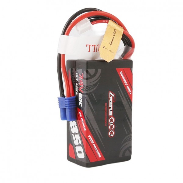 Gens Ace 850mAh 7.4V 60C 2S1P Lipo Battery Pack With EC2 Plug