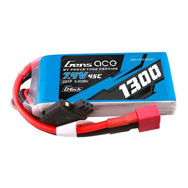 Gens Ace 2S LiPo Battery 25C (7.4V/1300mAh) w/T-Style Connector