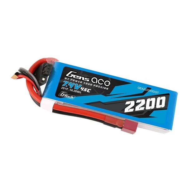 Gens Ace G-tech 2200mAh 45C 7.4V 2S1P Lipo, Deans Plug