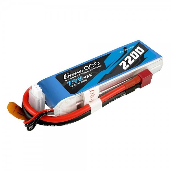 Gens Ace 2s LiPo Battery 45C (7.4V/2200mAh) w/T-Style Connector
