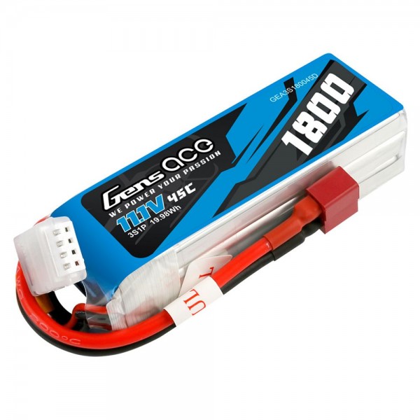 Gens Ace 11.1V 3S 45C 1800mAh Lipo Battery Pack With Deans Plug