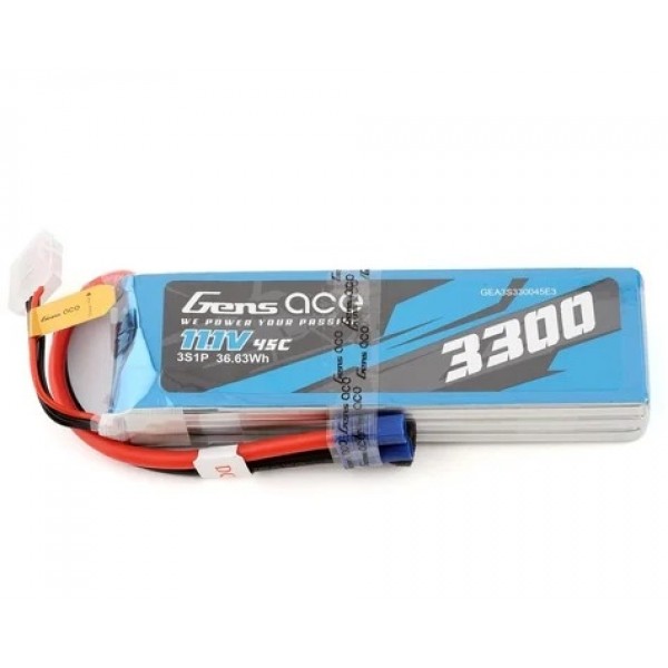 Gens Ace 3300mAh 45C 3S1P 11.1V Lipo Battery Pack with EC3 Plug