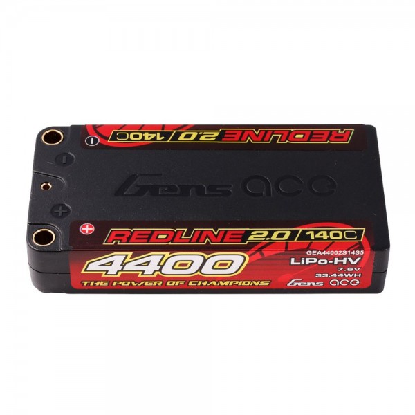 Gens Ace 4400mAh 2S 140C 7.6V HardCase 111# HV Shorty Redline 2.0 Series Lipo Battery with 5.0mm bullet