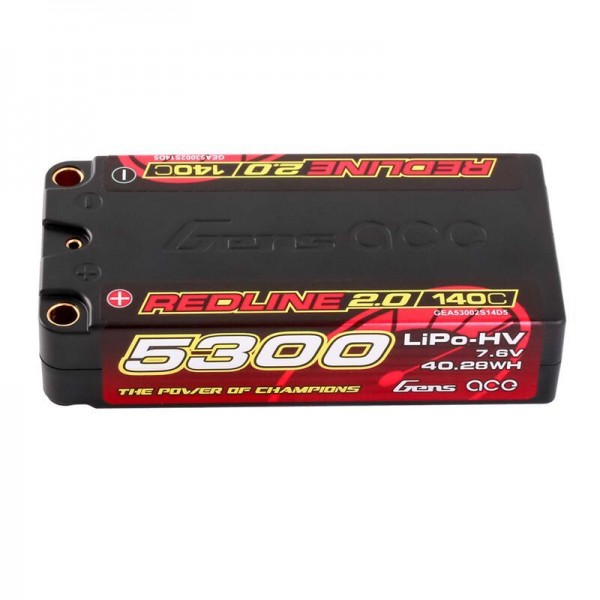 Gens Ace 7.6V 5300mAh 2S 140C LiHV Shorty 5.0mm bullet Redline 2.0