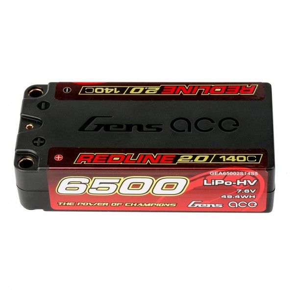 Gens ace Redline 2.0 6500mAh 2S 140C 7.6V Lipo Battery with 5.0mm bullet