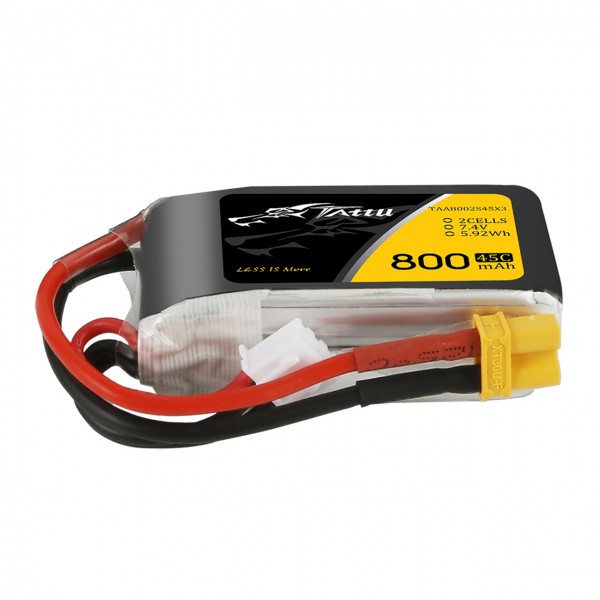 Tattu 800mAh 7.4V 45C 2S1P Lipo Battery Pack With XT30 Plug