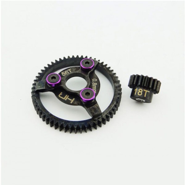 Hot-Racing Part 32P Steel Pinion & Spur Gear Set, Purple (18T/56T) (Traxxas  2WD)