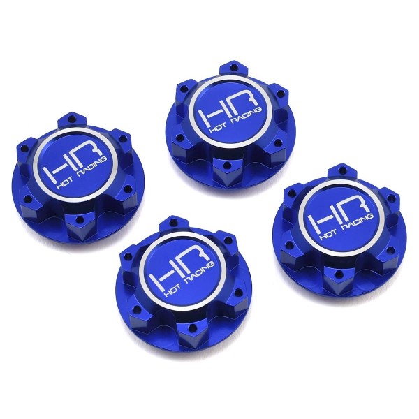 Hot-Racing Aluminum 25mm Hex Serrated Nuts, Blue (X-Maxx) (4)