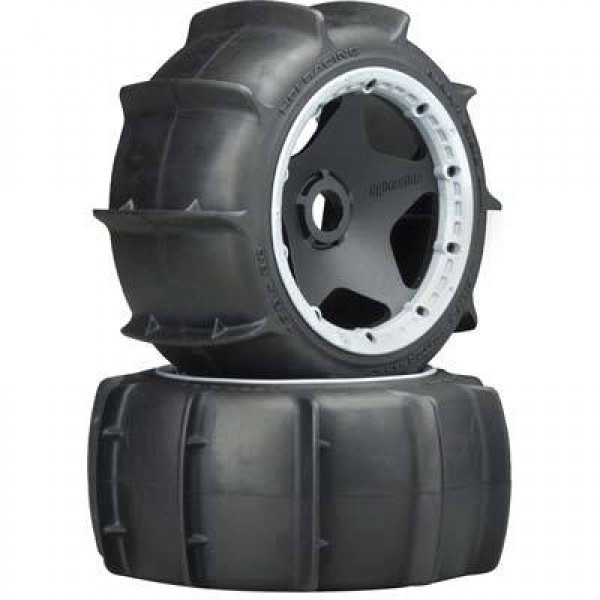 HPI Racing Sand Buster Paddle Tires Mounted on Black Wheels, M Compound (2)