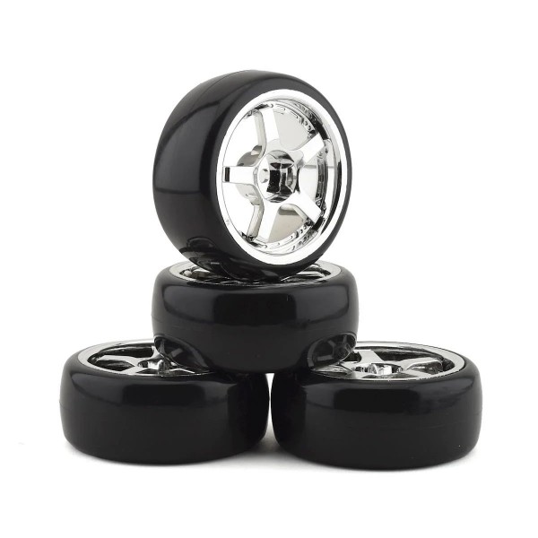 Integy 1/10 Type 1 Drift Wheel and Tire Set, Chrome (4)