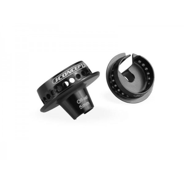 JConcepts Fin, Shock 5mm Off-set Spring Cup, Black. (B6/B6D) (2)