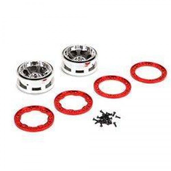 Losi 2.2" Chrome Beadlock Wheels with Red Rings (NCR2.0) (2)
