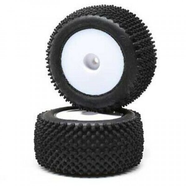 Losi Pin Tires, Rear, Mounted, White (Mini-T 2.0) (2)
